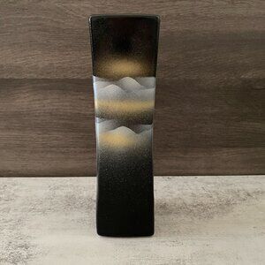 Japanese Black Mountain Sunrise Hand Painted Textured Satin Finish 8.5" Vase
